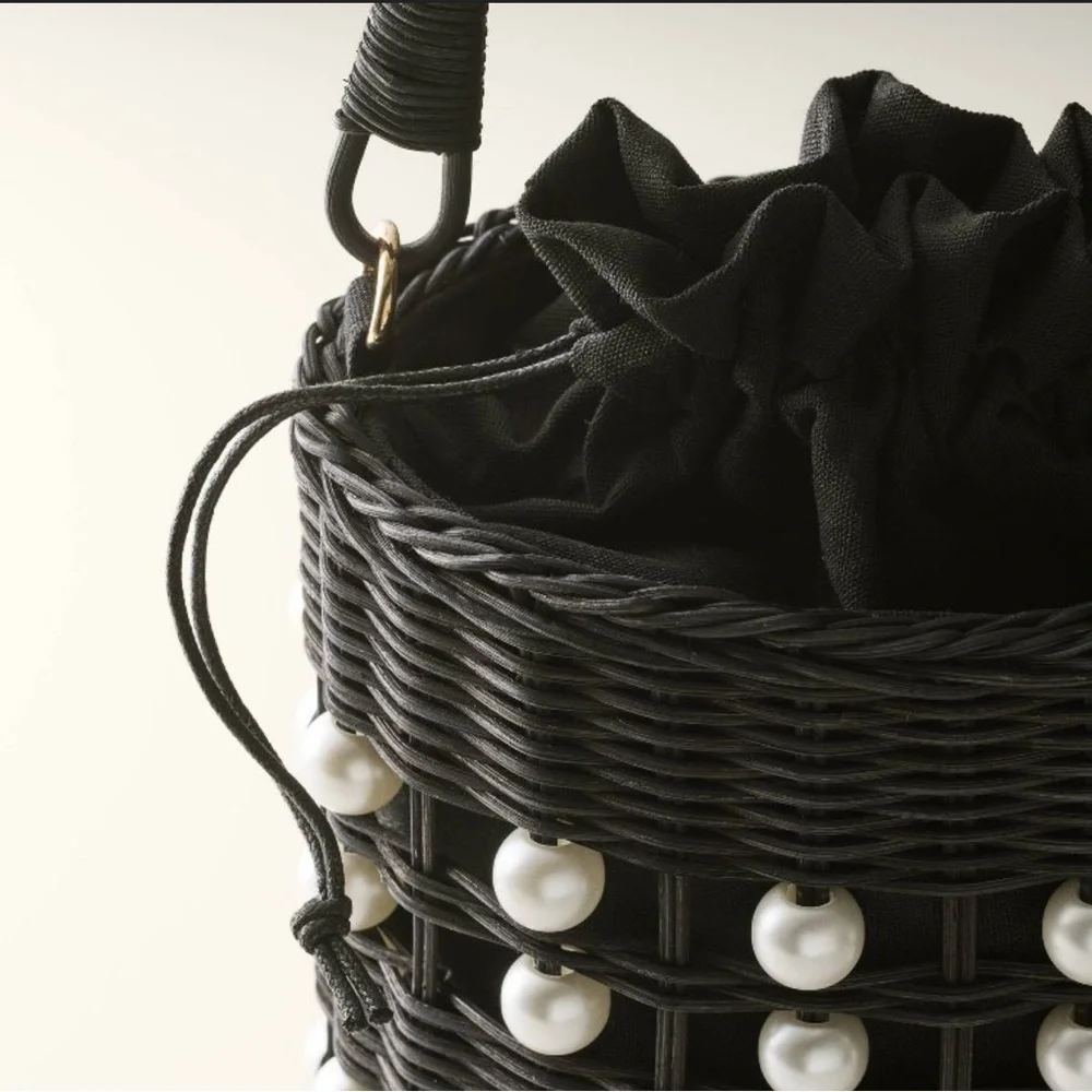 Kate Spade x Target NWT Pearl Embellished Wicker Basket Bucket Bag - Picture 4 of 12